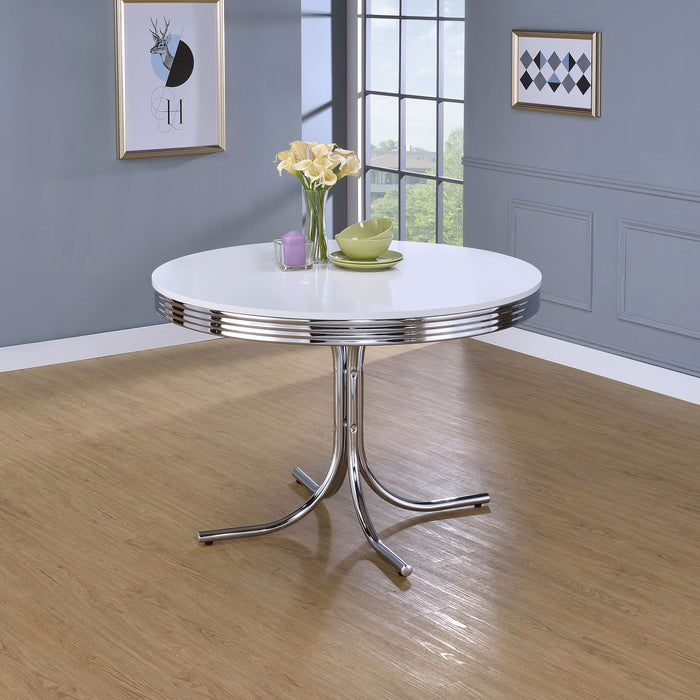 Retro Oval Dining Table Glossy White and Chrome