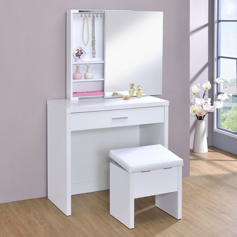 Harvey Makeup Vanity Table with Mirror and Stool - Furniture City (CA)l