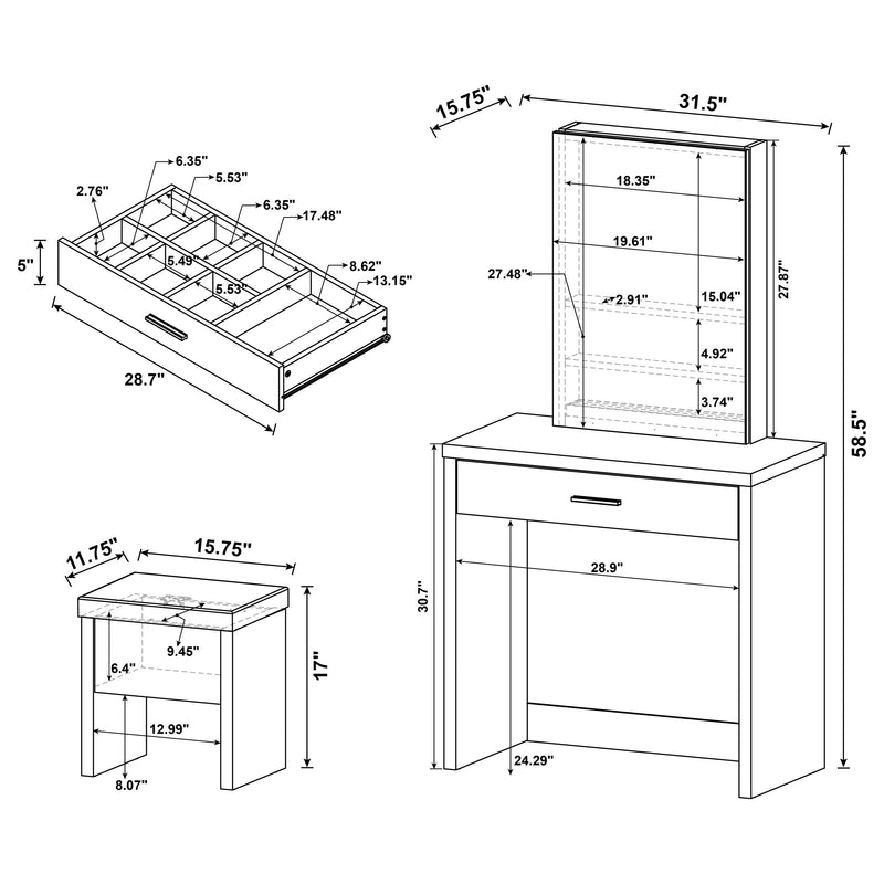 Harvey Makeup Vanity Table with Mirror and Stool - Furniture City (CA)l