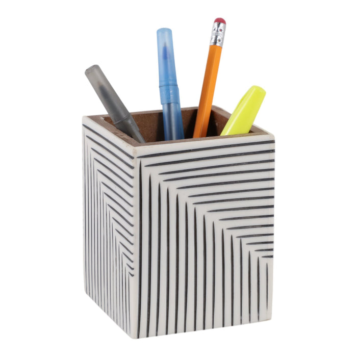 4x3-ridged-lines-resin-pencil-cup-black-white-2