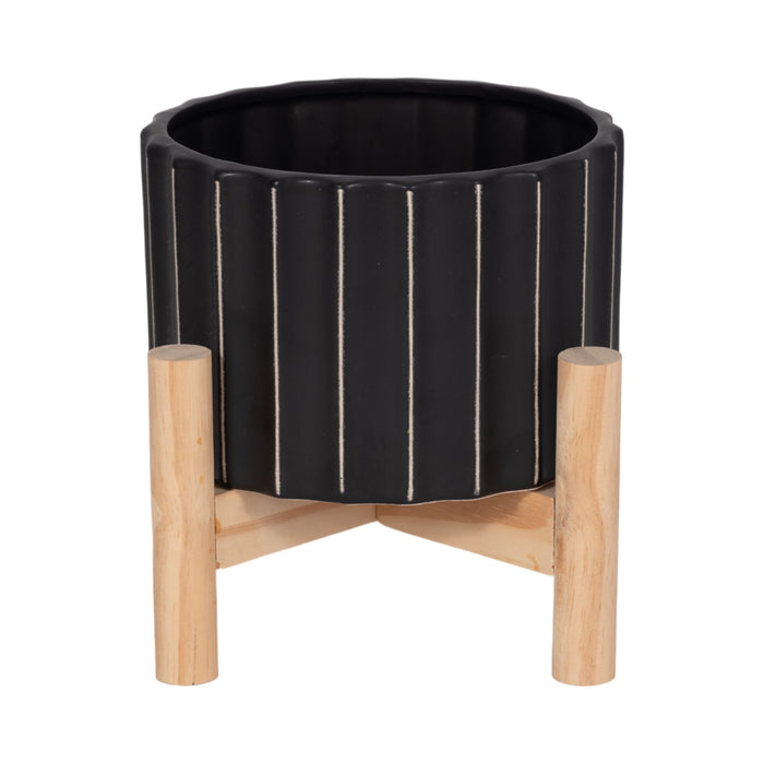 6-ceramic-fluted-planter-w-wood-stand-black-4