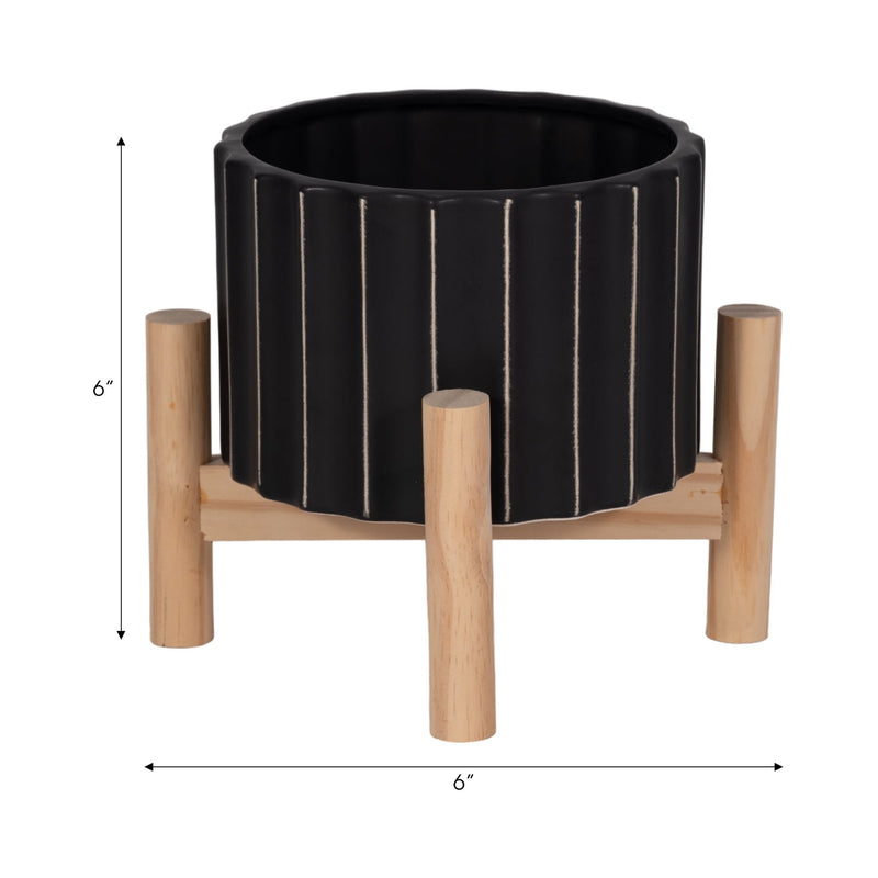 6-ceramic-fluted-planter-w-wood-stand-black-8