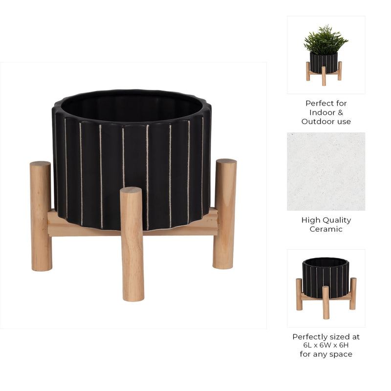 6-ceramic-fluted-planter-w-wood-stand-black-9