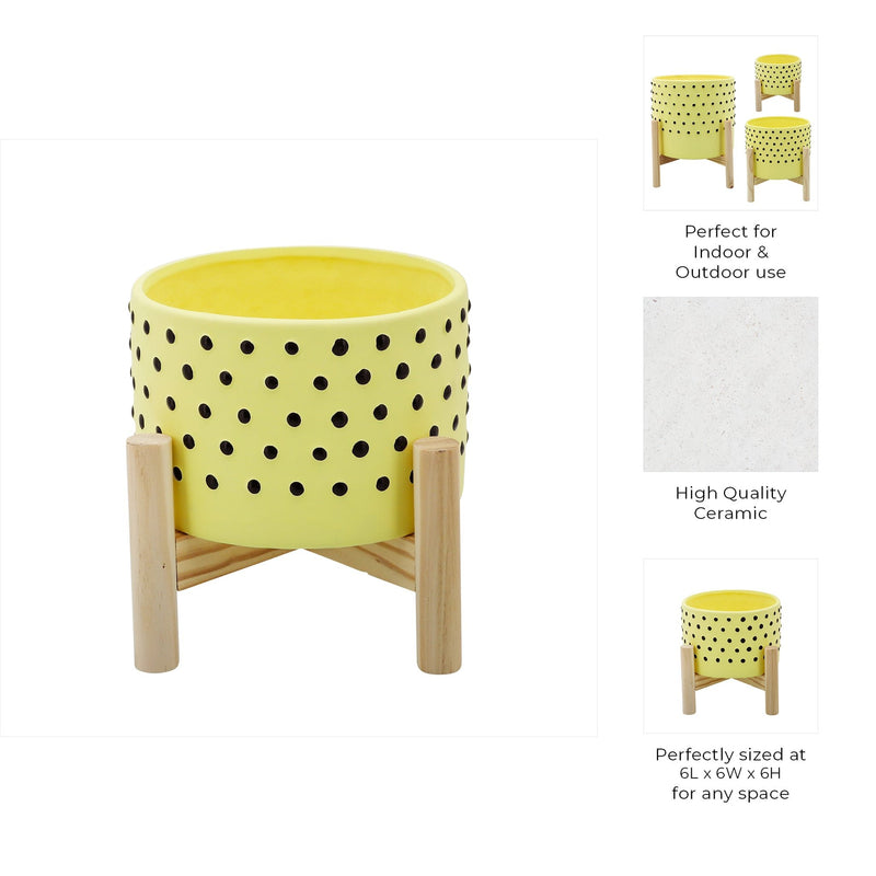 6-dotted-planter-w-wood-stand-yellow-4