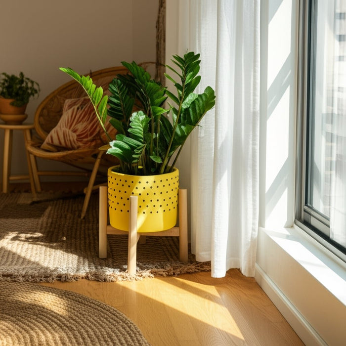 6-dotted-planter-w-wood-stand-yellow-5