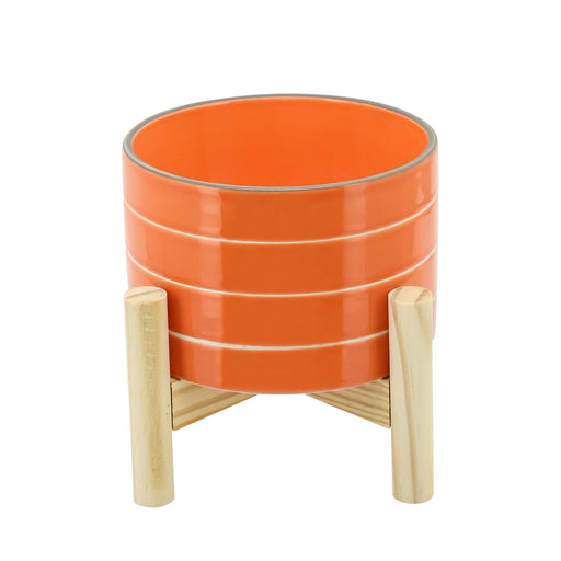 6-striped-planter-w-wood-stand-orange-1