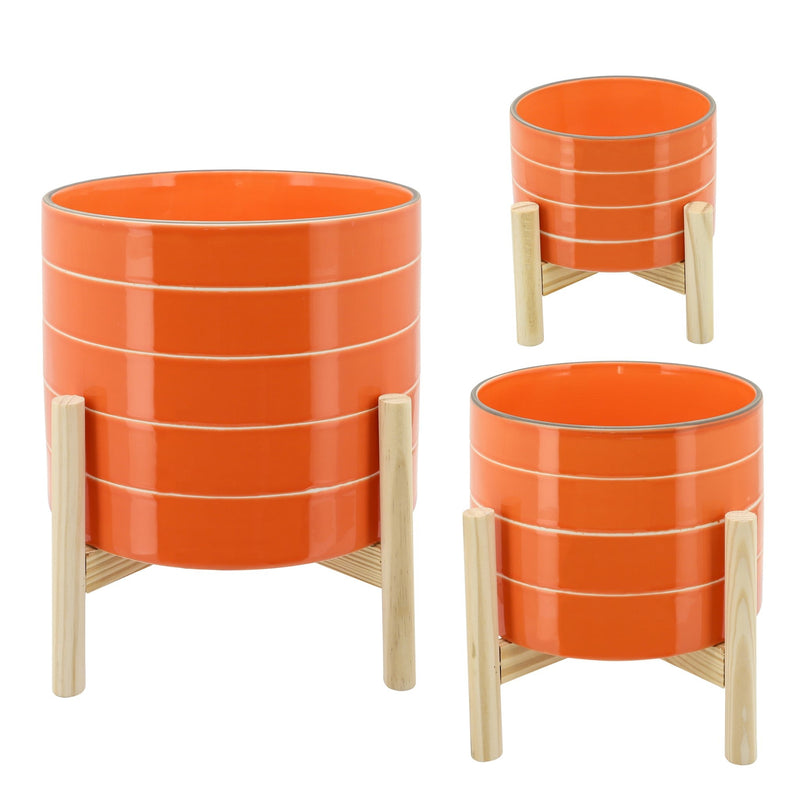 6-striped-planter-w-wood-stand-orange-2