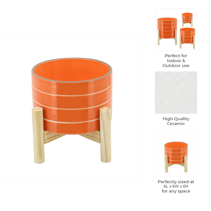 6-striped-planter-w-wood-stand-orange-4