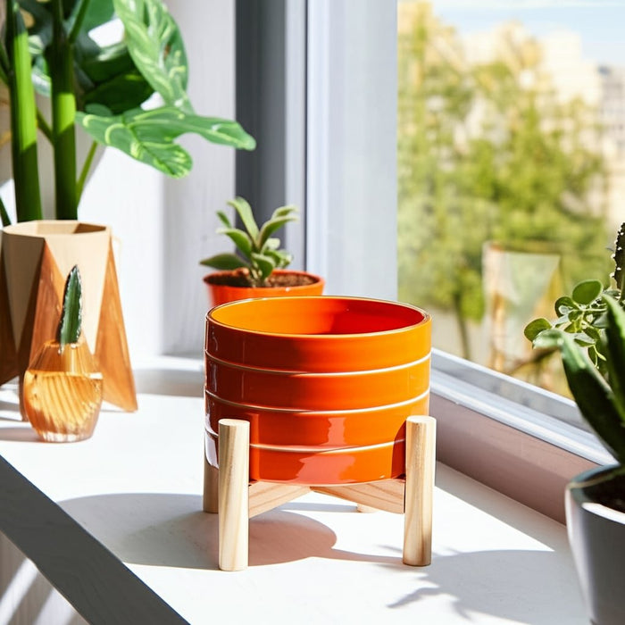 6-striped-planter-w-wood-stand-orange-5