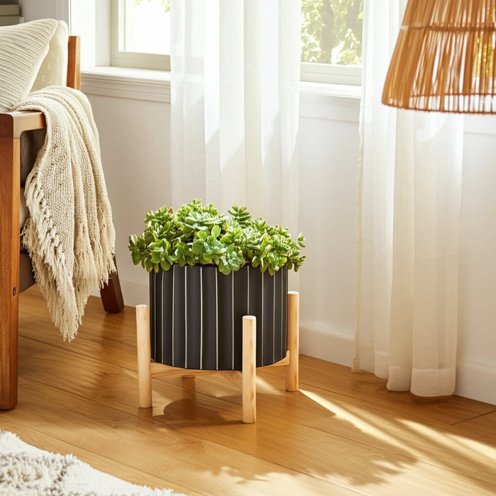 8-ceramic-fluted-planter-w-wood-stand-black-11