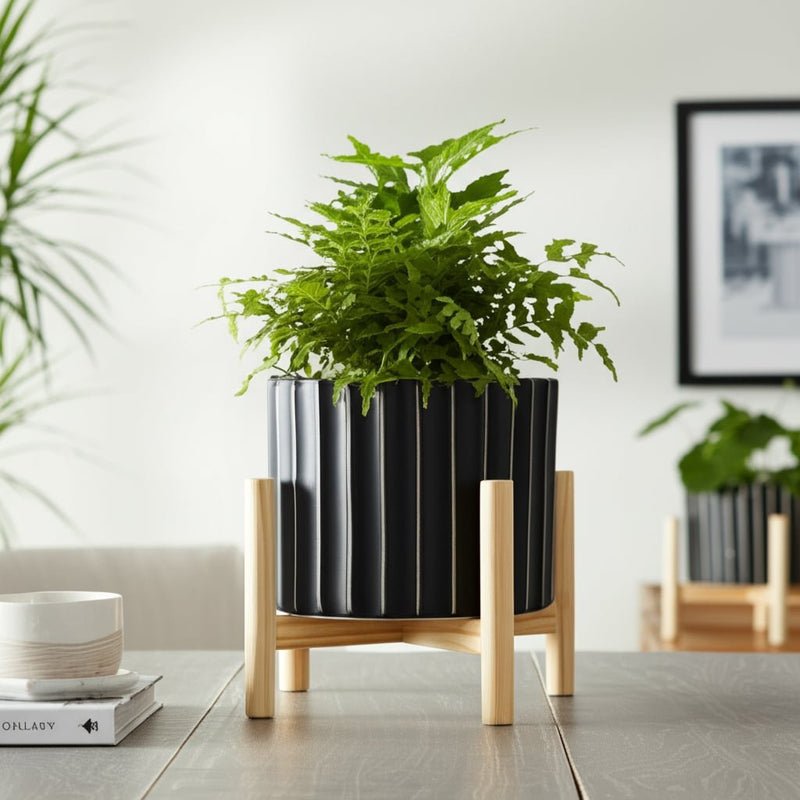 8-ceramic-fluted-planter-w-wood-stand-black-12