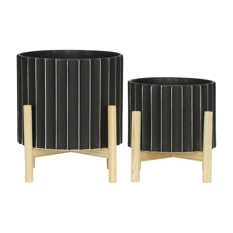 8-ceramic-fluted-planter-w-wood-stand-black-7