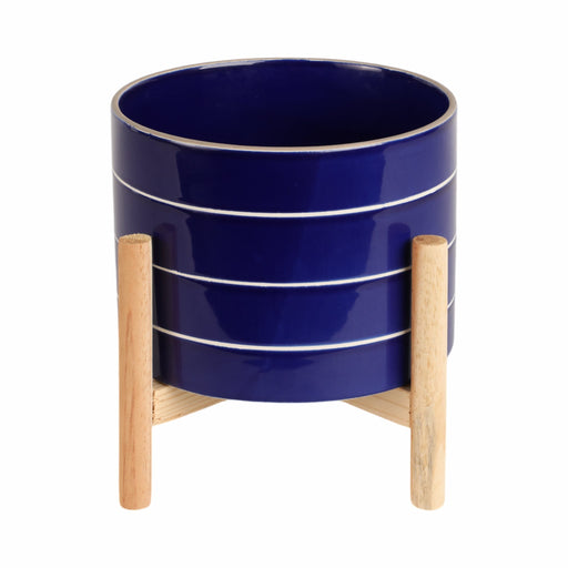 8-striped-planter-w-wood-stand-navy-1