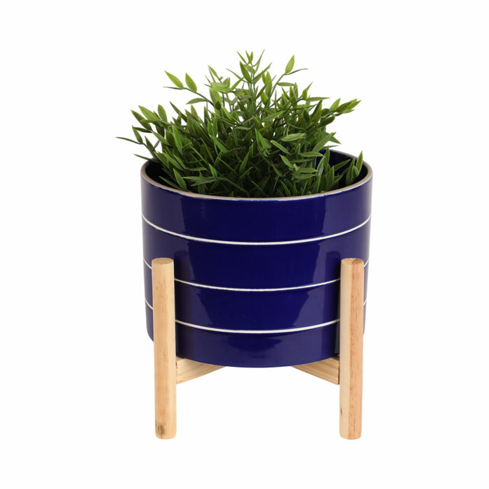 8-striped-planter-w-wood-stand-navy-2
