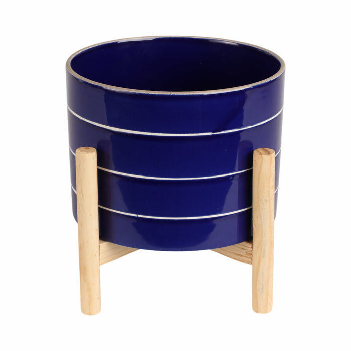 8-striped-planter-w-wood-stand-navy-4