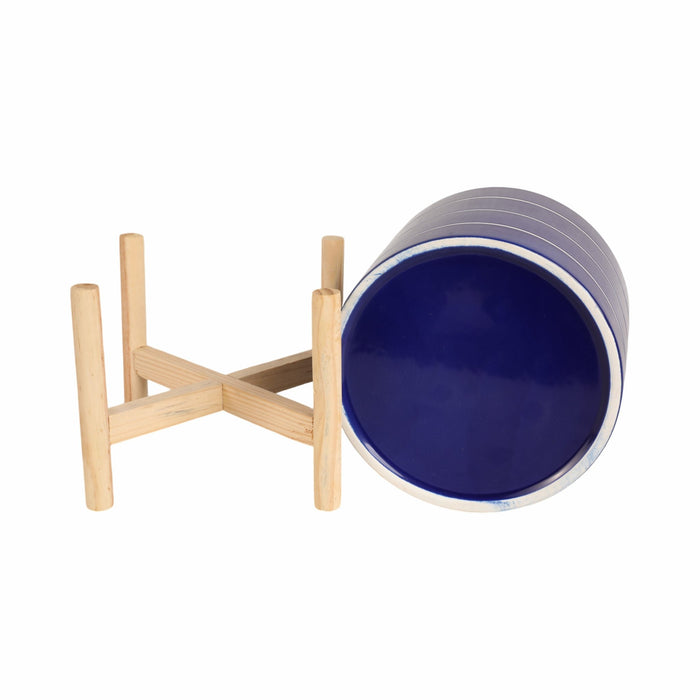 8-striped-planter-w-wood-stand-navy-8
