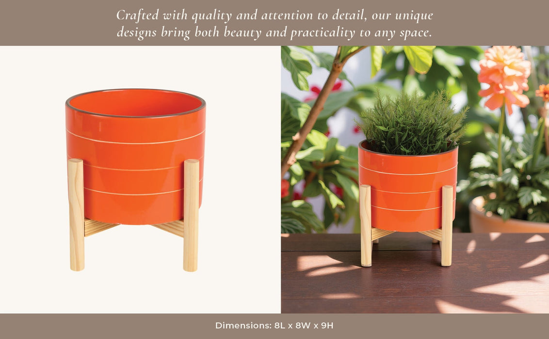 8-striped-planter-w-wood-stand-orange-12