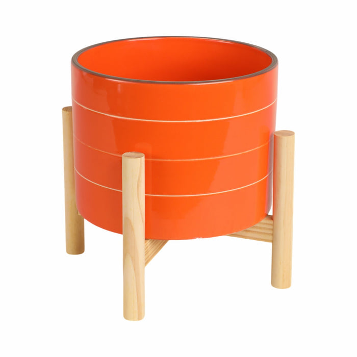8-striped-planter-w-wood-stand-orange-3