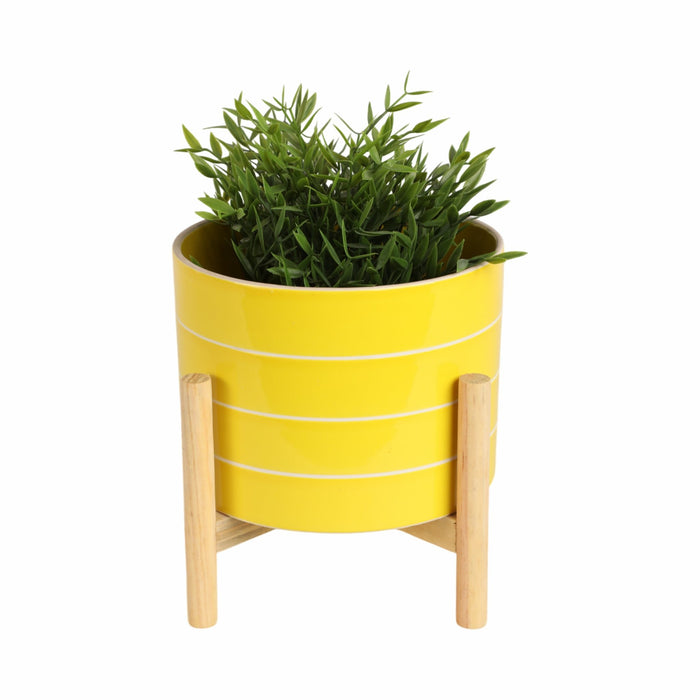 8-striped-planter-w-wood-stand-yellow-2