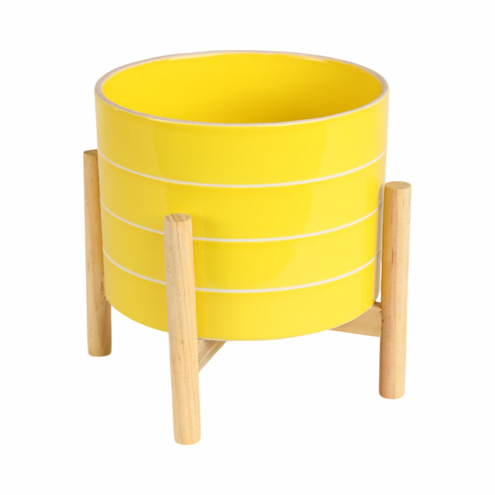 8-striped-planter-w-wood-stand-yellow-3
