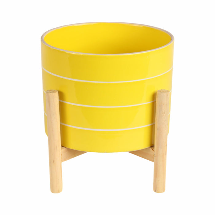 8-striped-planter-w-wood-stand-yellow-4