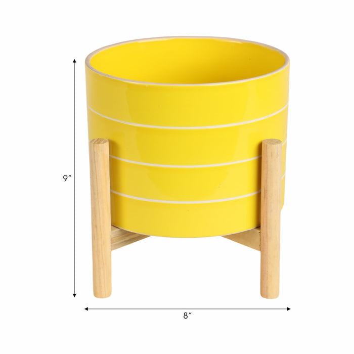 8-striped-planter-w-wood-stand-yellow-9