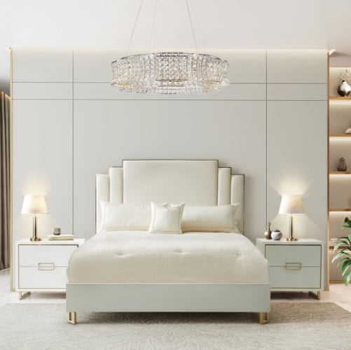 AICO Furniture Palm Gate King Upholstered Platform Bed in Cloud White