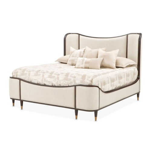 AICO Furniture Camellia Field Queen Upholstered Panel Bed in Warm Pecan image