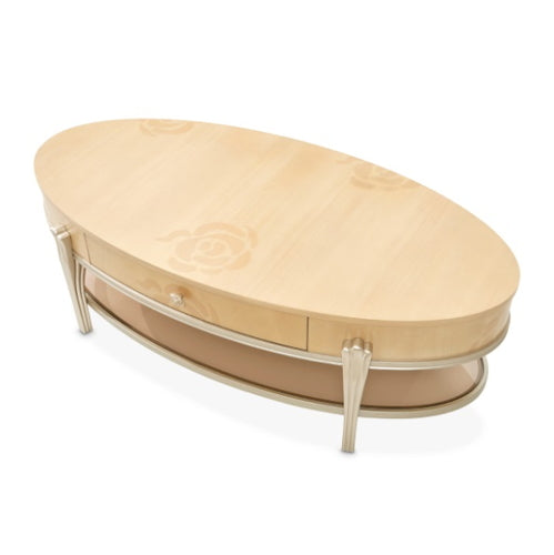 AICO Furniture Camellia Field Oval Cocktail Table in Caramel