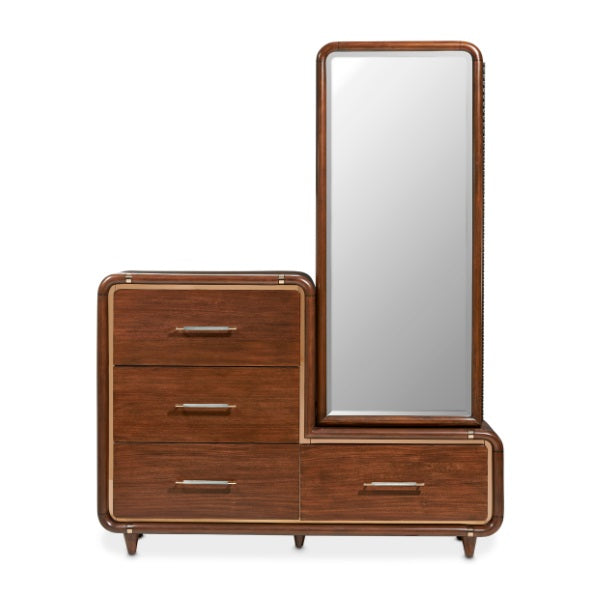 AICO Furniture Mason Park Offset Chest with Storage Mirror in Umber