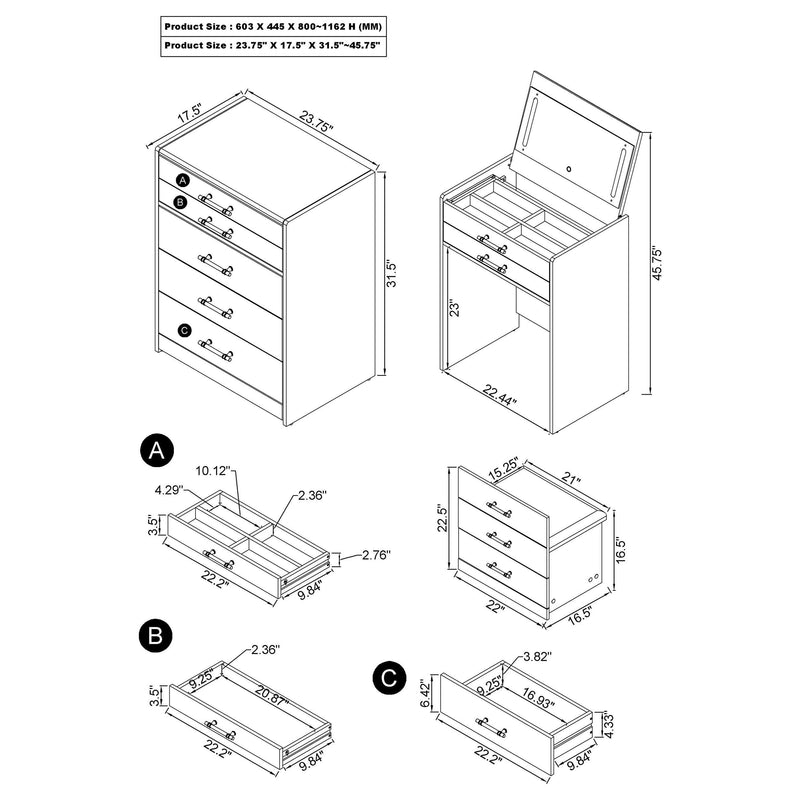 Danbury Makeup Vanity Table with LED Mirror and Stool - Furniture City (CA)l