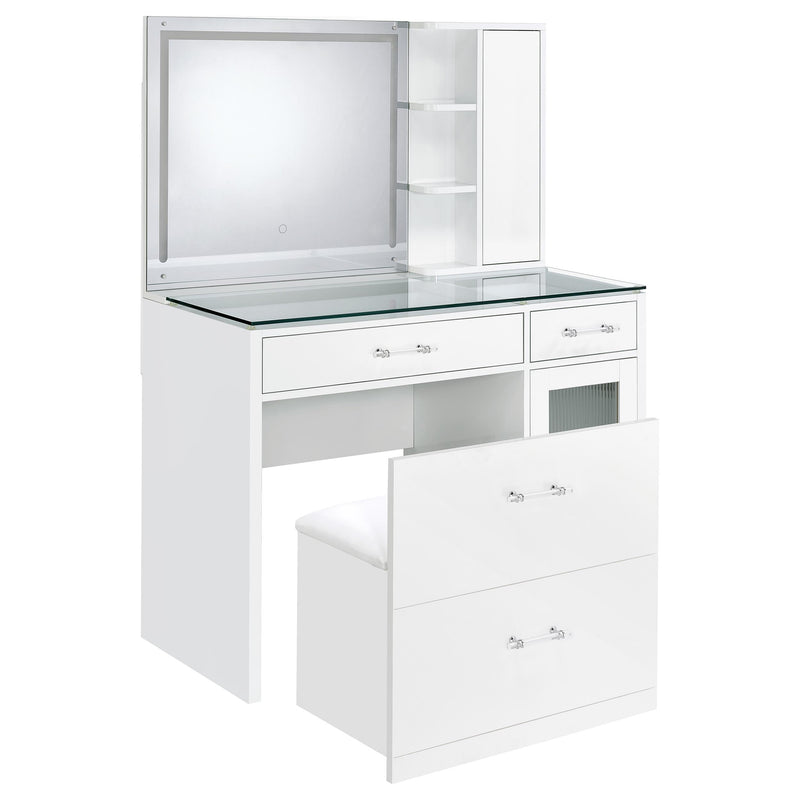Flora Makeup Vanity Table with LED Mirror and Stool - Furniture City (CA)l