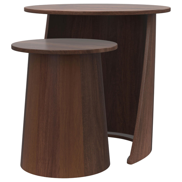 Yency 2-piece Round Mango Wood Nesting Table Set Dark Brown