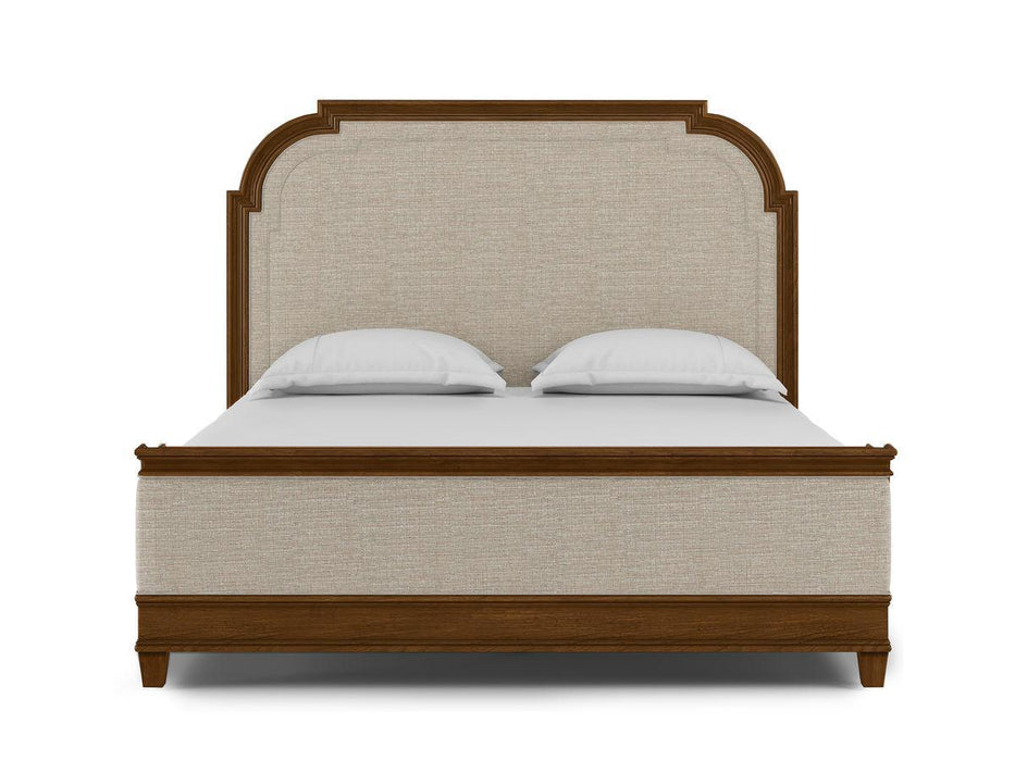 Furniture Newel King Upholstered Panel Bed in Medium Cherry