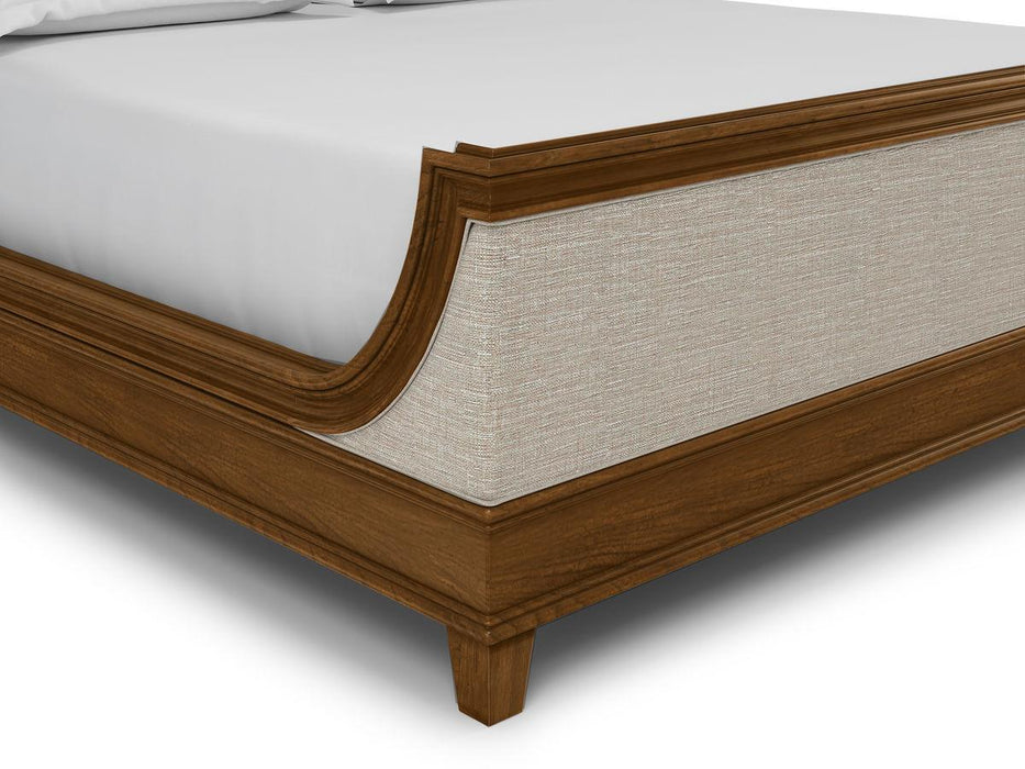Furniture Newel King Upholstered Panel Bed in Medium Cherry