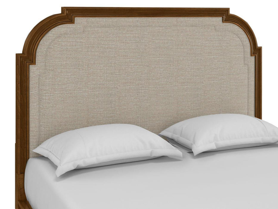 Furniture Newel Queen Upholstered Panel Bed in Medium Cherry