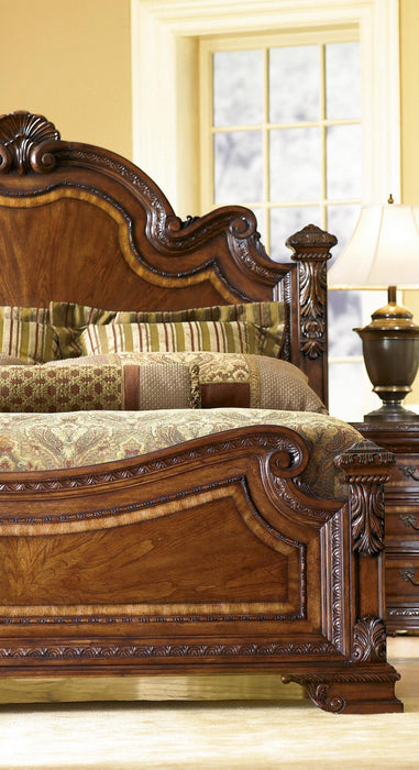 Old World Queen Estate Bed in Warm Pomegranate