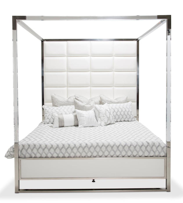 State St Queen Metal Canopy Bed in Glossy White