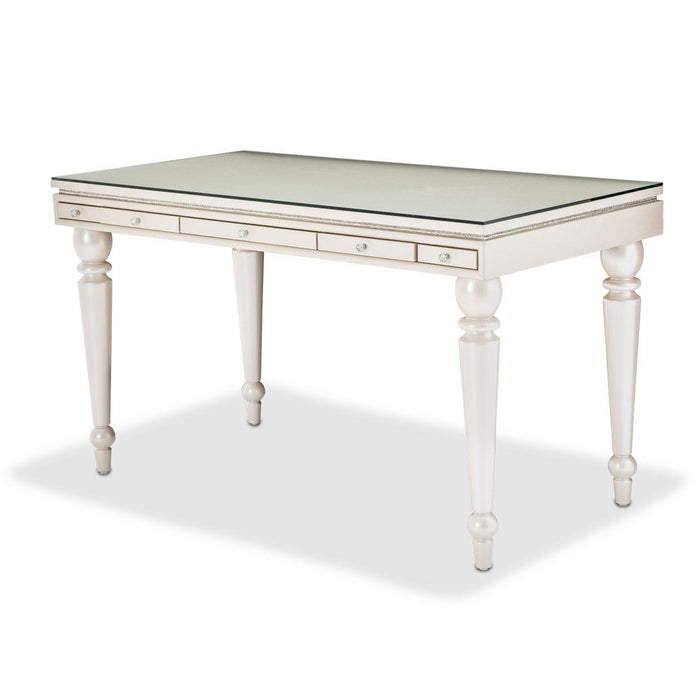 Glimmering Heights 2pc Writing Desk w/Glass Top in Ivory