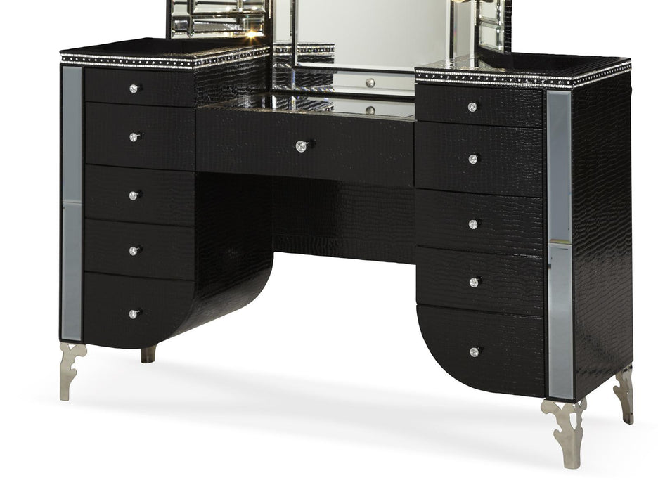 Hollywood Swank Upholstered Vanity in Black Iguana