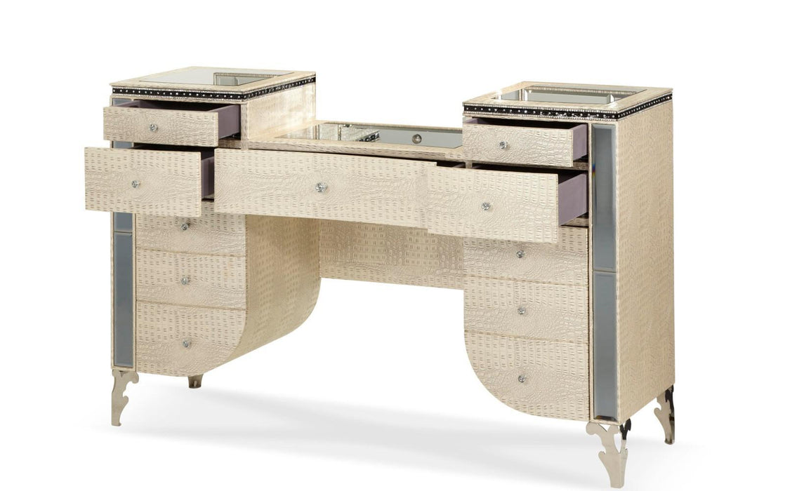 Hollywood Swank Upholstered Vanity in Crystal Croc