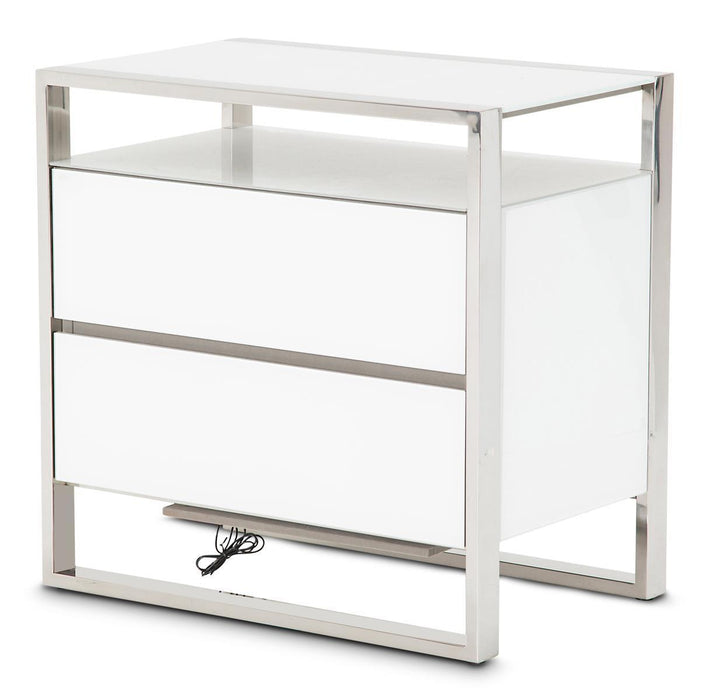 State St Metal Nightstand with LED Lights in Glossy White