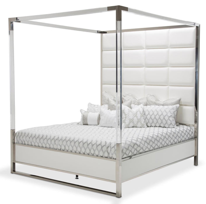State St Queen Metal Canopy Bed in Glossy White