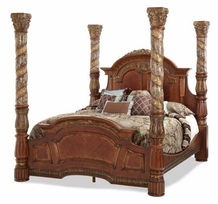 Villa Valencia King Poster Bed with Canopy in Chestnut