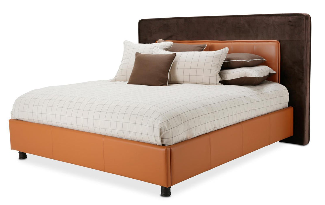 21 Cosmopolitan California King Upholstered Tufted Bed in Orange/Umber