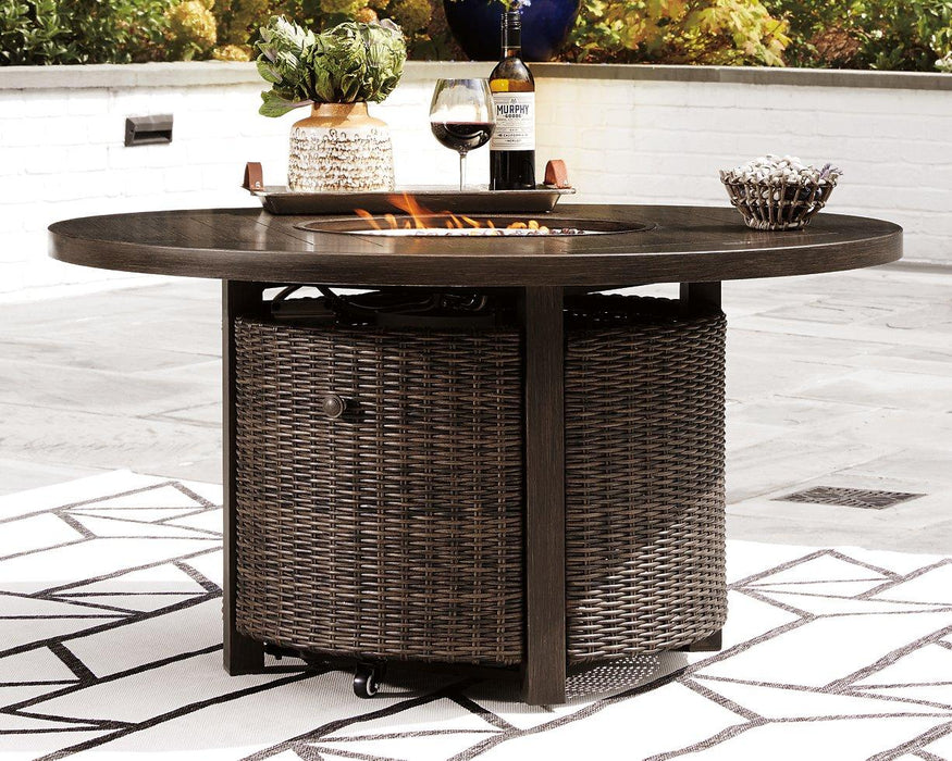 Paradise Trail Paradise Trail Fire Pit Table with 4 Nuvella Swivel Lounge Chairs - Furniture City (CA)l