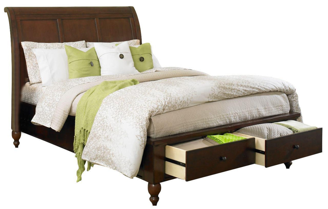 Aspenhome Cambridge Eastern King Sleigh Storage Bed in Brown Cherry