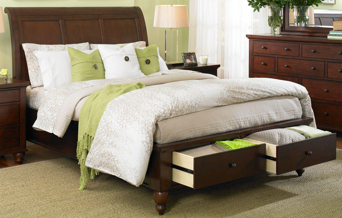 Aspenhome Cambridge Eastern King Sleigh Storage Bed in Brown Cherry