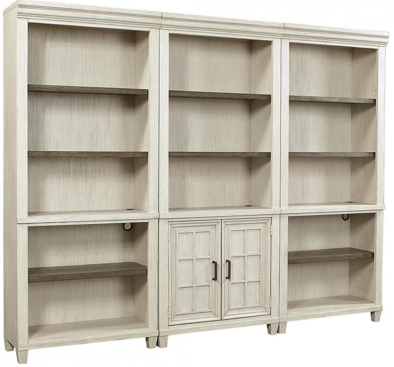 Aspenhome Caraway 3pc Bookcase Wall in Aged Ivory - Furniture City (CA)l
