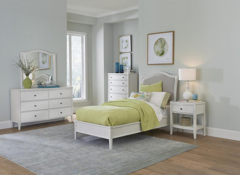 Aspenhome Furniture Charlotte Twin Upholstered Sleigh Bed in White - Furniture City (CA)l